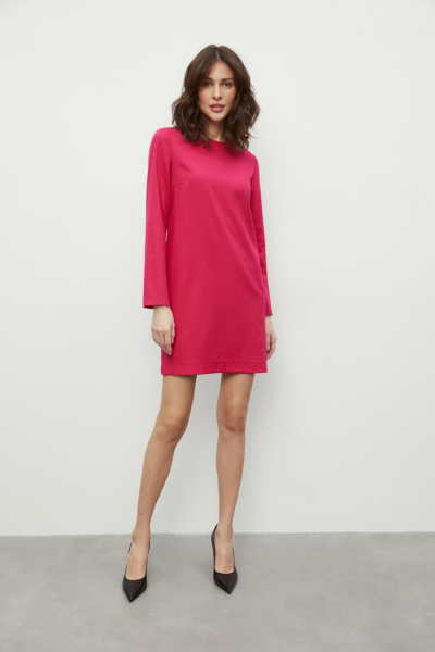 Платье мини прямое с длинным рукавом (фуксия)